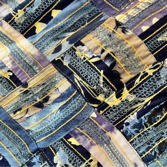 Vintage Soul Mates Blue Rayon Patchwork Jacket Metallic Threads Medium - Picture 5 of 8